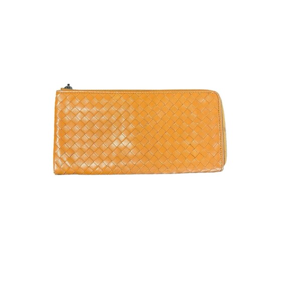 2010 BOTTEGA VENETA WOVEN LEATHER ZIP AROUND WALLET ORANGE - Picture 1 of 14